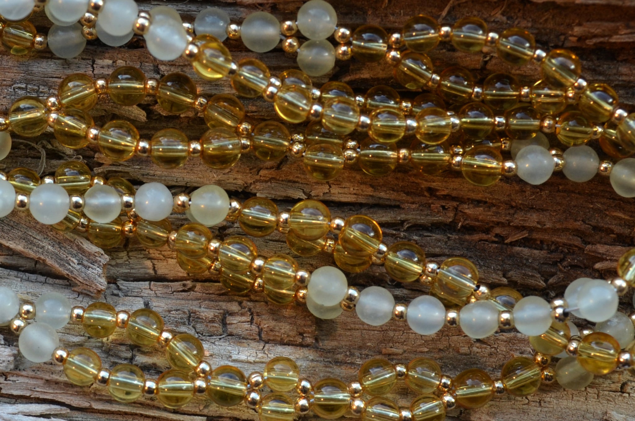 4mm Yellow Fluorite & New Jade with Gold Fill
