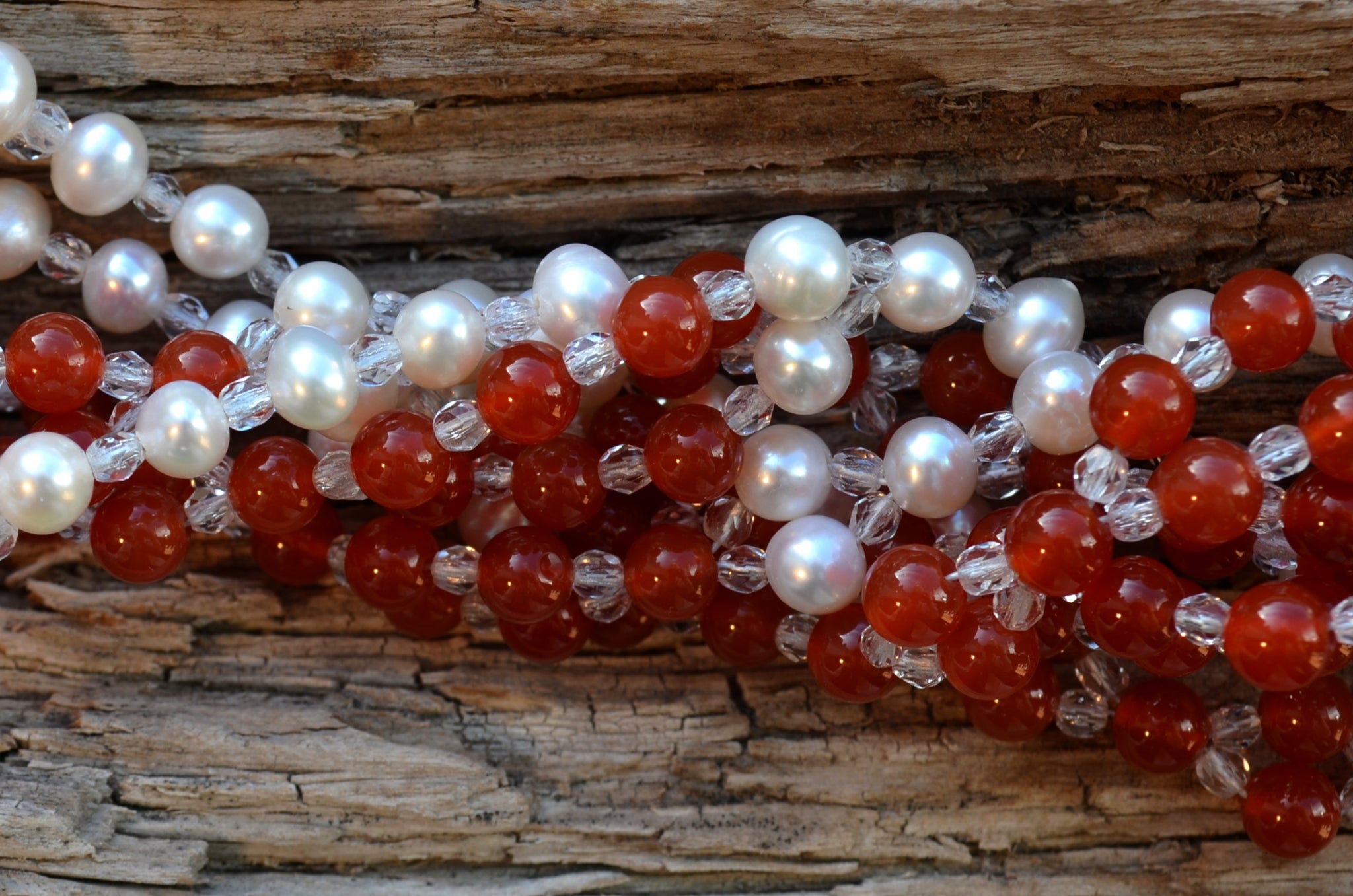 6mm Carnelian & Pearl with Czech Crystal