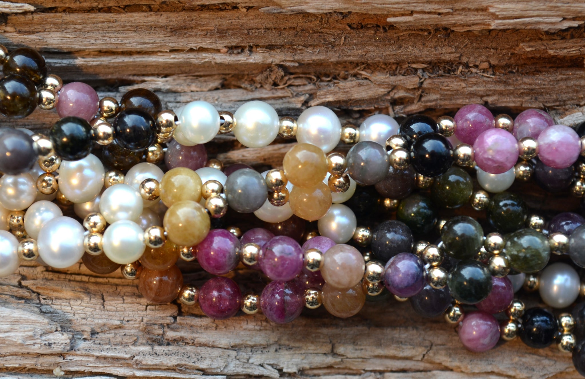6mm Tourmaline & Pearl with Gold Fill