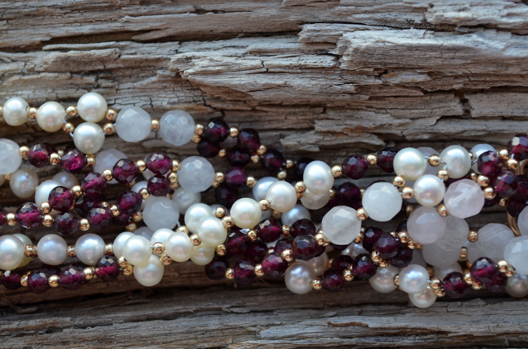 4mm Garnet, Rose Quartz & Pearl with Gold-Filled