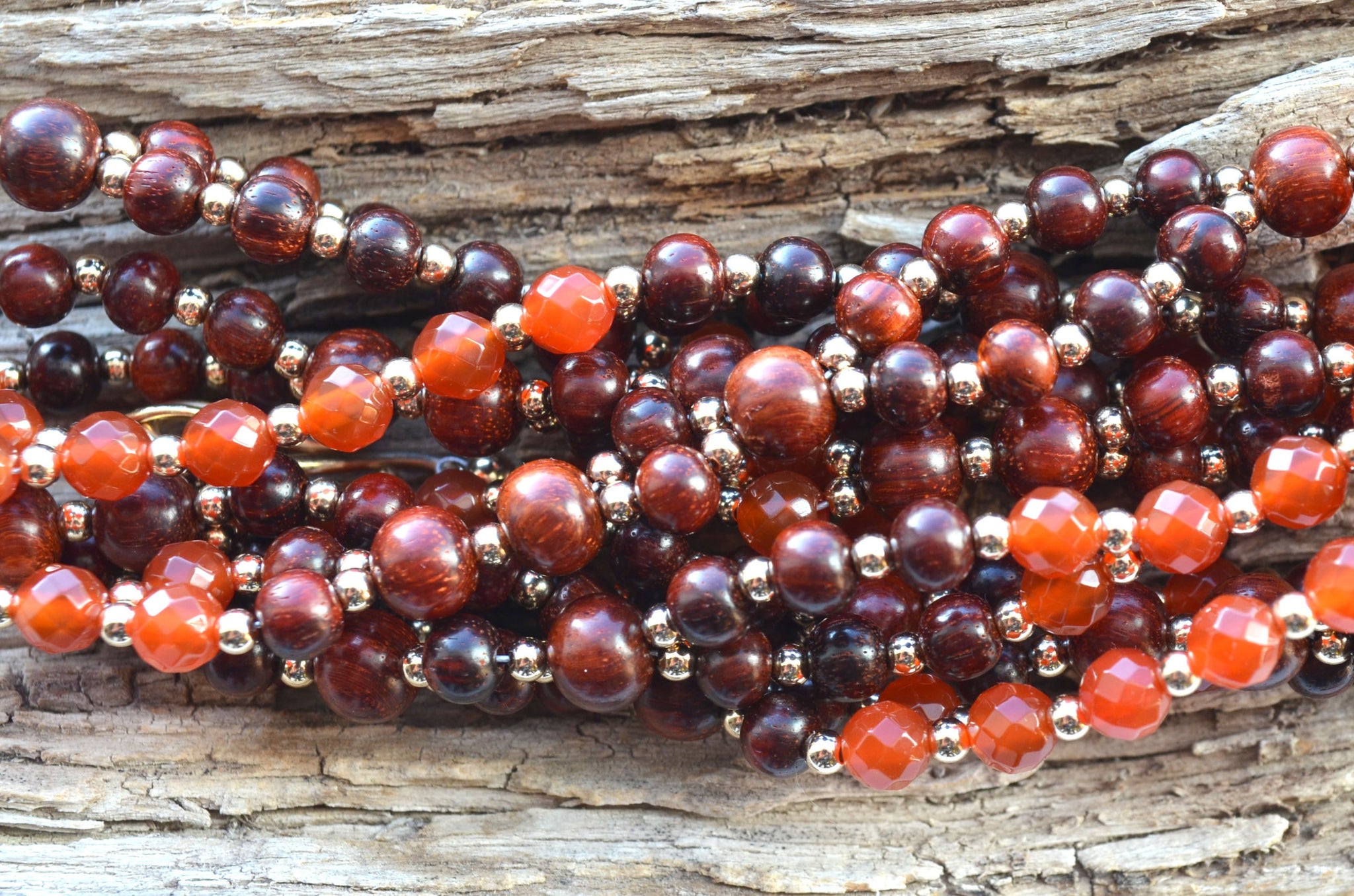 6mm Red Sandalwood and Carnelian with Gold-Filled