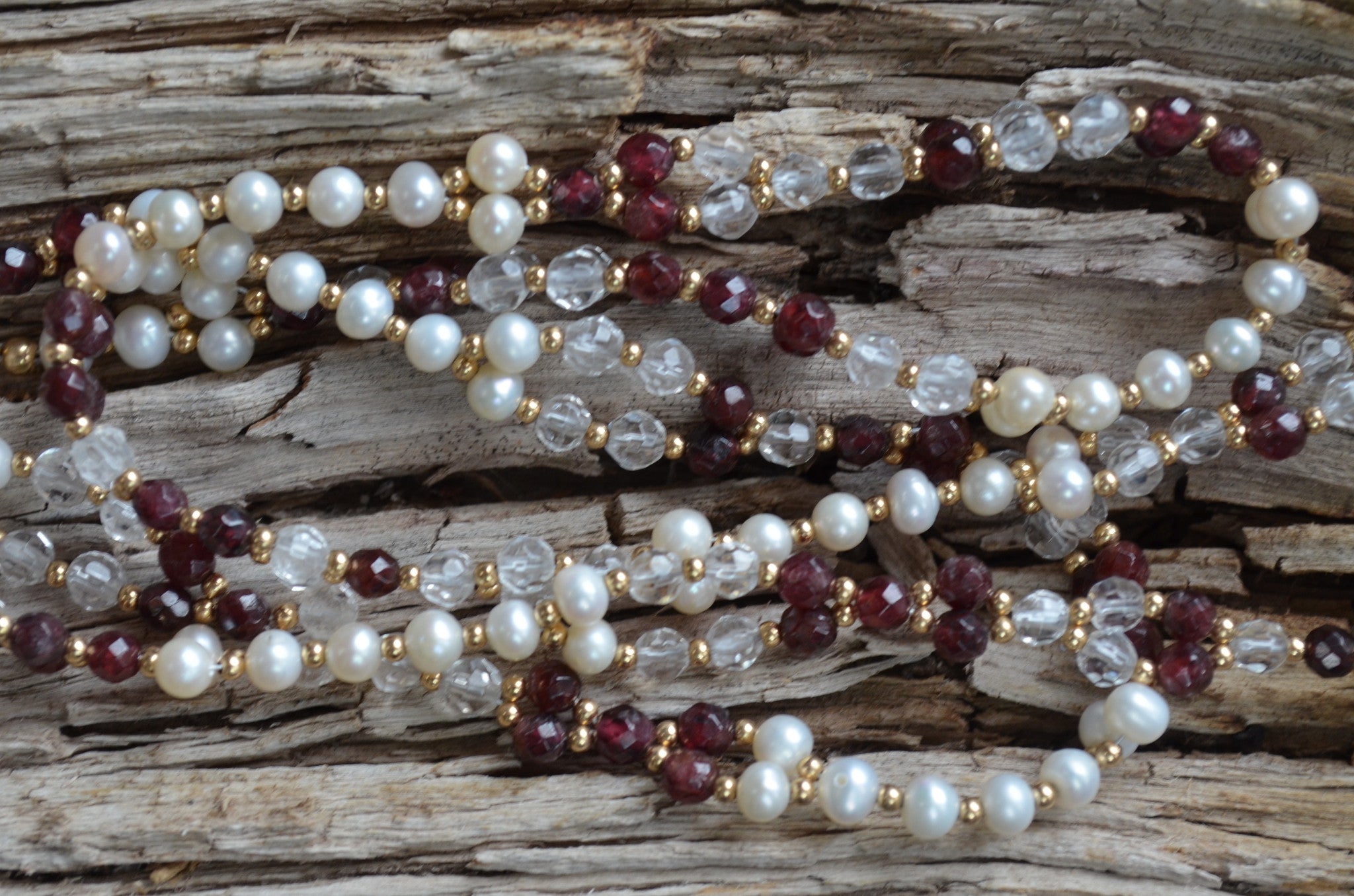 4mm Garnet, Quartz & Pearl with Gold-Fill