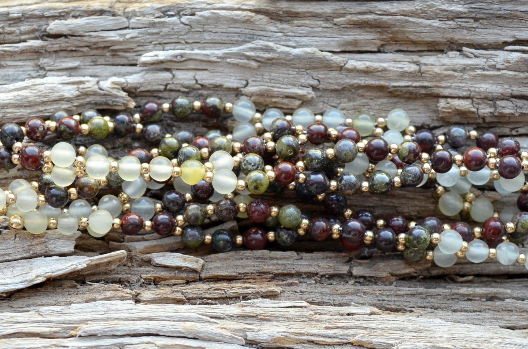 4mm Dragon Blood & Poppy Jasper, New Jade and Gold Filled