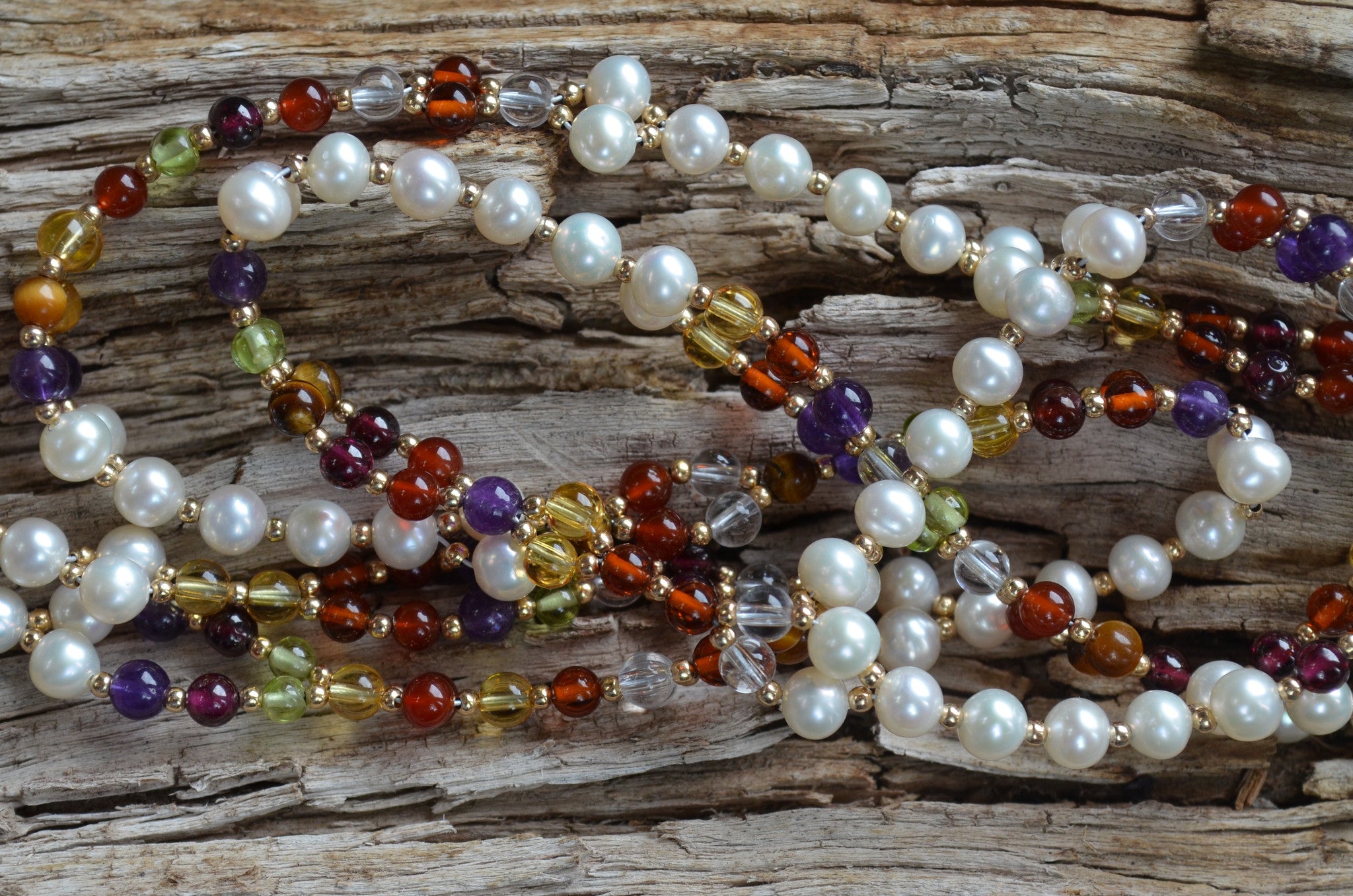 4mm Navratna: warm tones - Garnet, Peridot, Pearls and more ... plus Gold-Filled