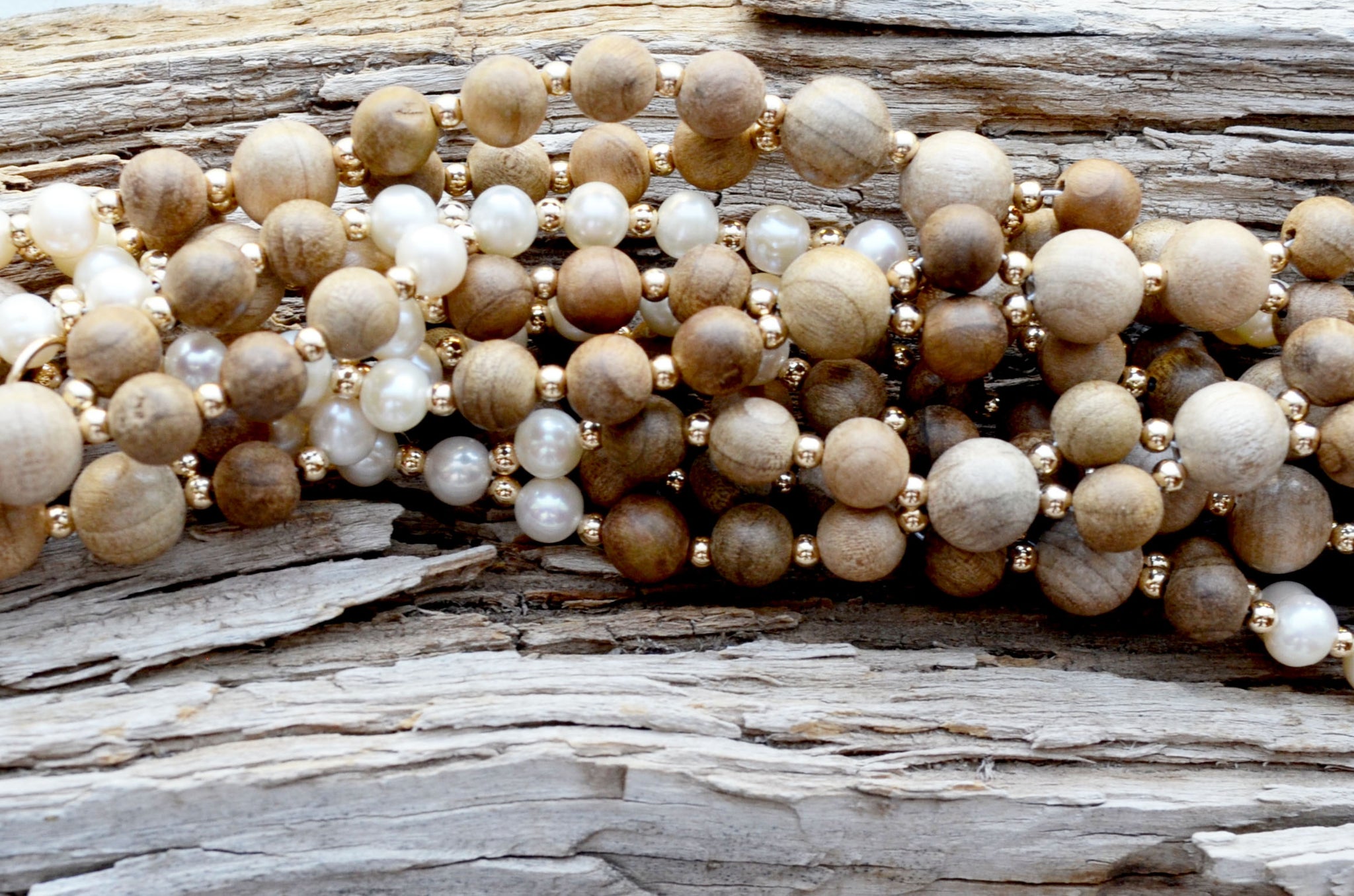 8mm & 10mm Sandalwood and Pearl with Gold Filled
