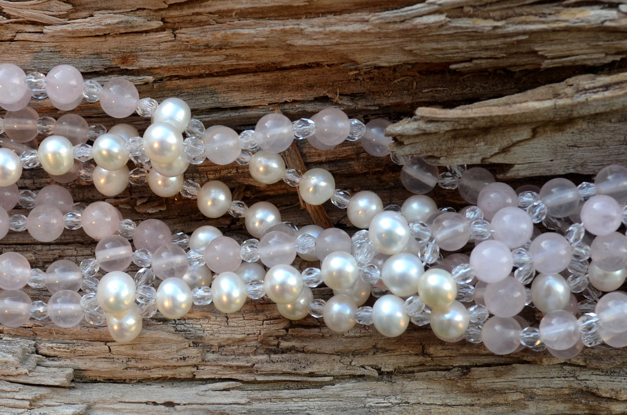 6mm Rose Quartz & Pearl with Czech Crystal