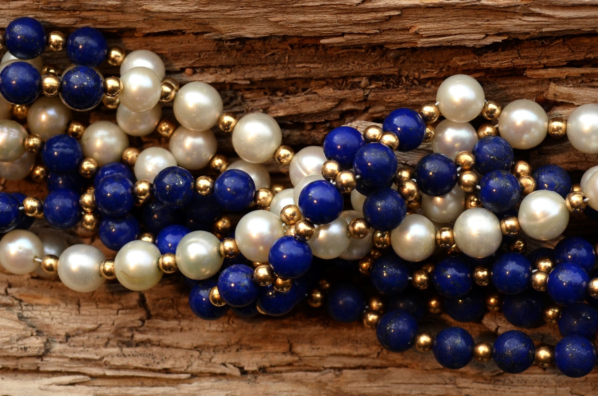 6mm Lapis & Pearl with Gold-Fill
