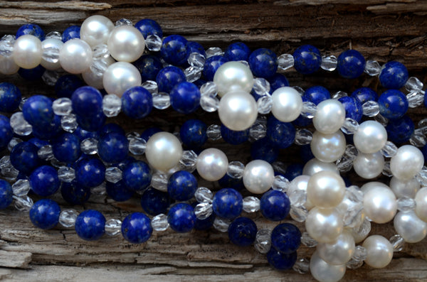 6mm Lapis & Pearl with Czech Crystal