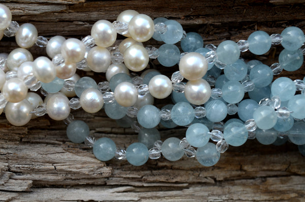 6mm Aquamarine & Pearl with Czech Crystal