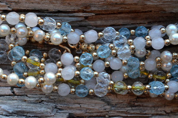 6mm Rose Quartz, Blue Topaz, Citrine, Quartz & Pearl with Gold-Fill