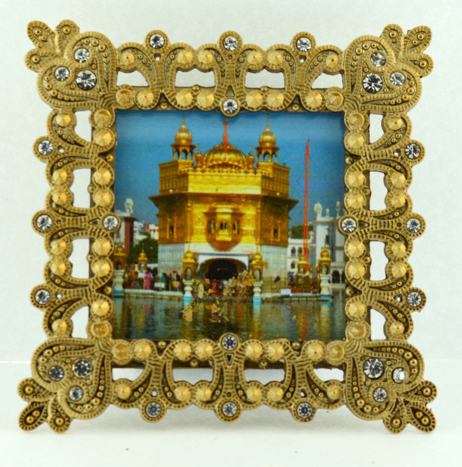Small Square 3 1/4" Gold Crystal Framed Golden Temple