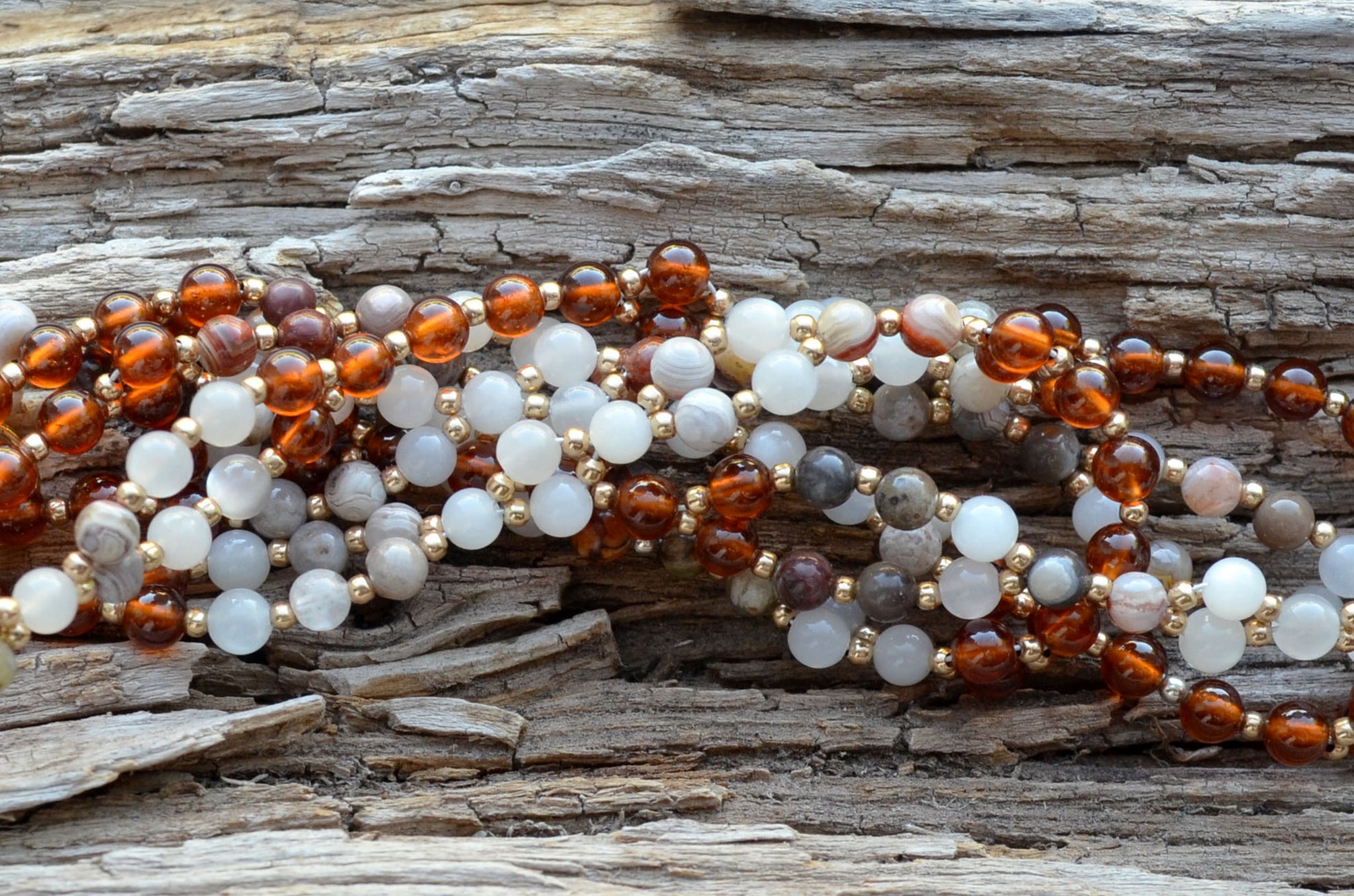 4mm Laguna Lace Agate, Moonstone & Hessonite with Gold Filled