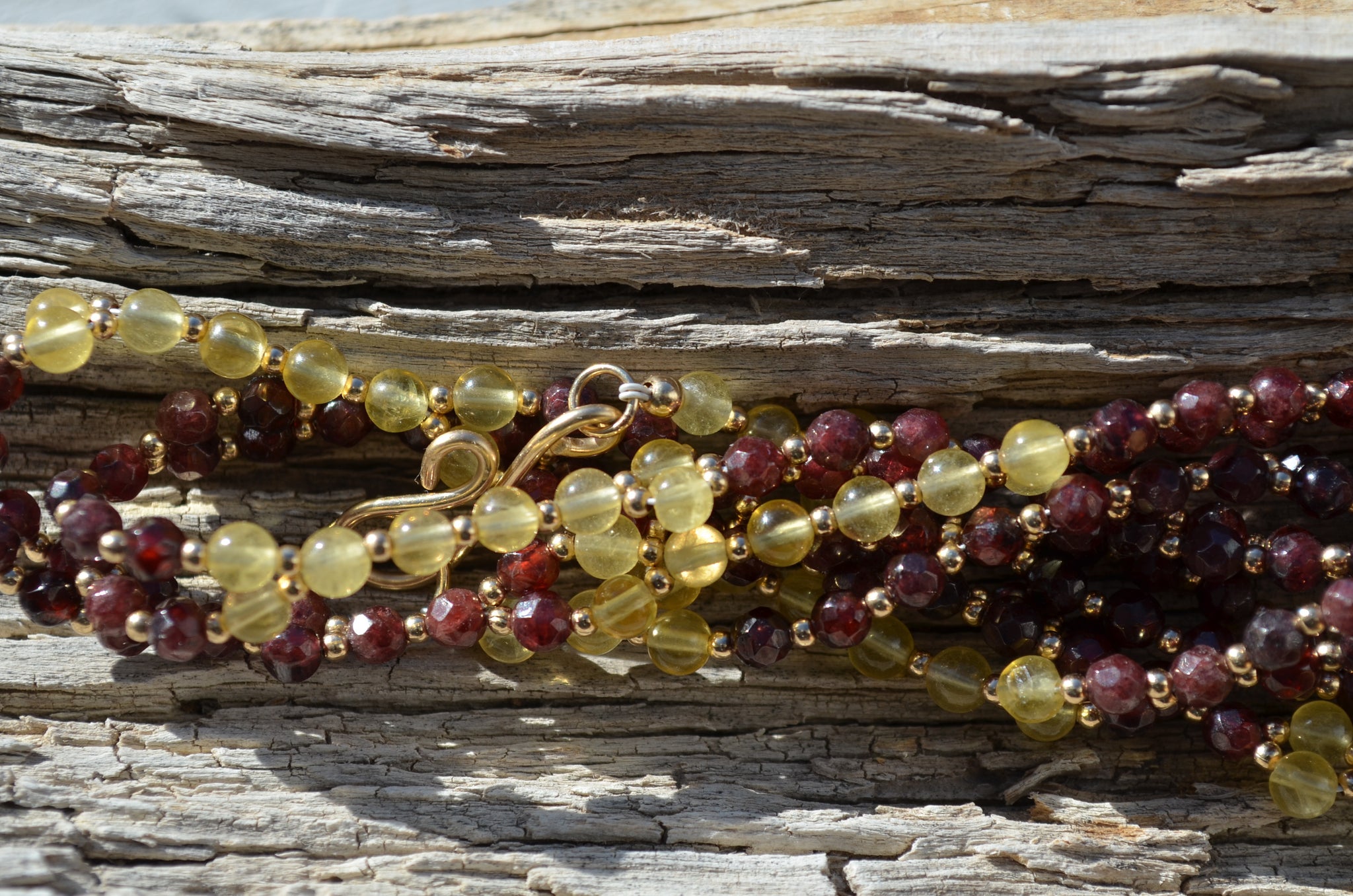 4mm Faceted Garnet & Yellow Fluorite with Gold-Fill