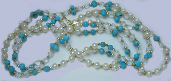 6mm Turquoise, Quartz & Pearl with Gold-Fill