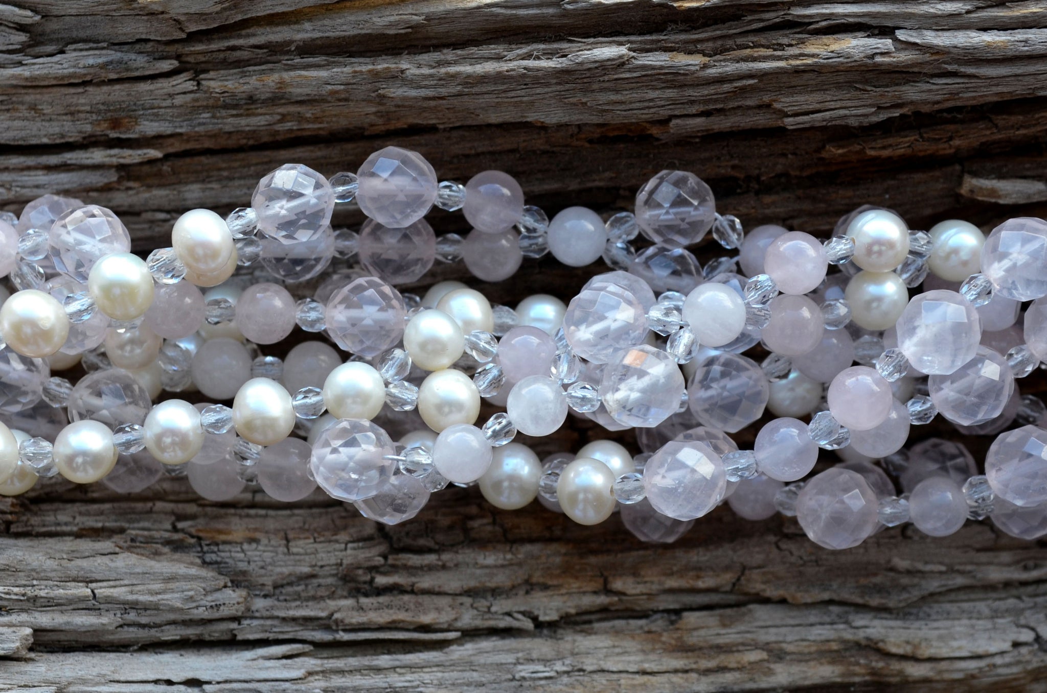 8mm & 6mm Rose Quartz & Pearl with Czech Crystal