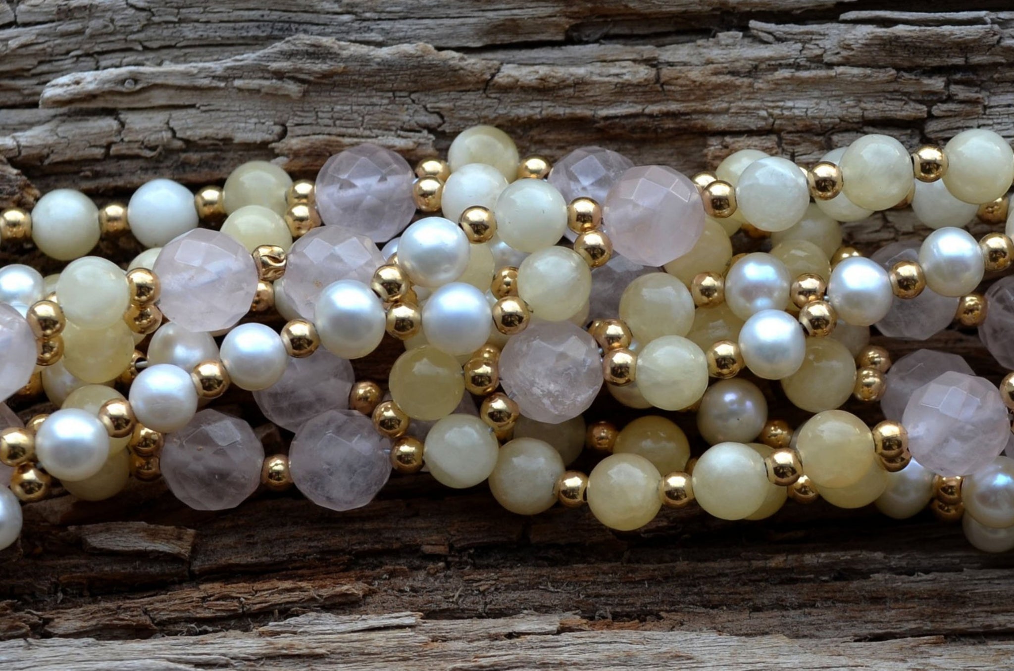 8mm Rose Quartz, 6mm Calcite, Pearl and Gold-Filled