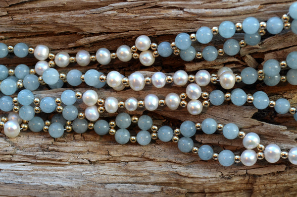 6mm Aquamarine & Pearl with Gold-Fill