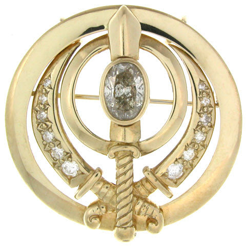 Adi Shakti Brooch-Pin Pendant, Diamond, 18KT Yellow Gold, 36mm