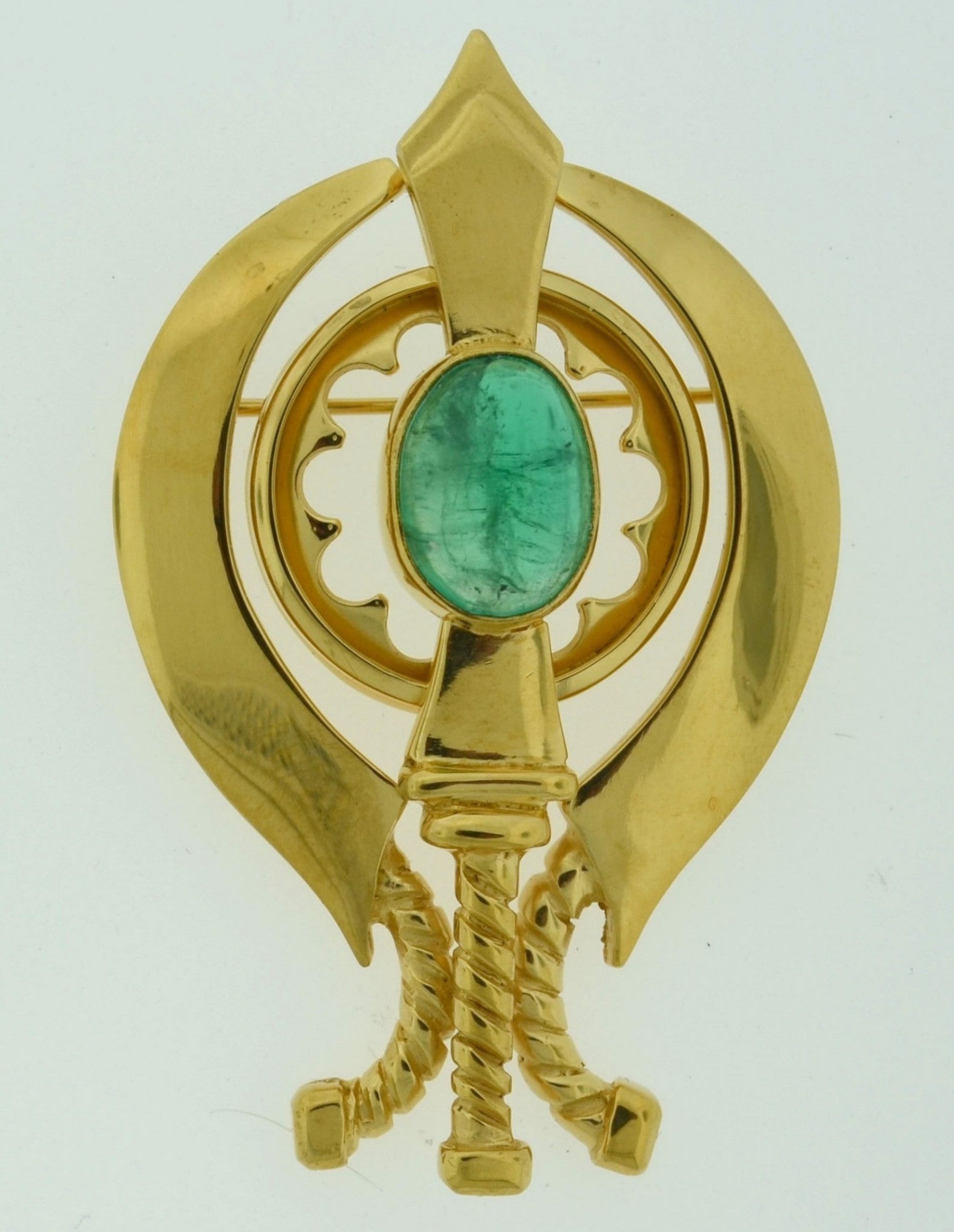 Adi Shakti Brooch Pin, 9 Ct. Emerald, Gold-Filled, 6.5x10mm