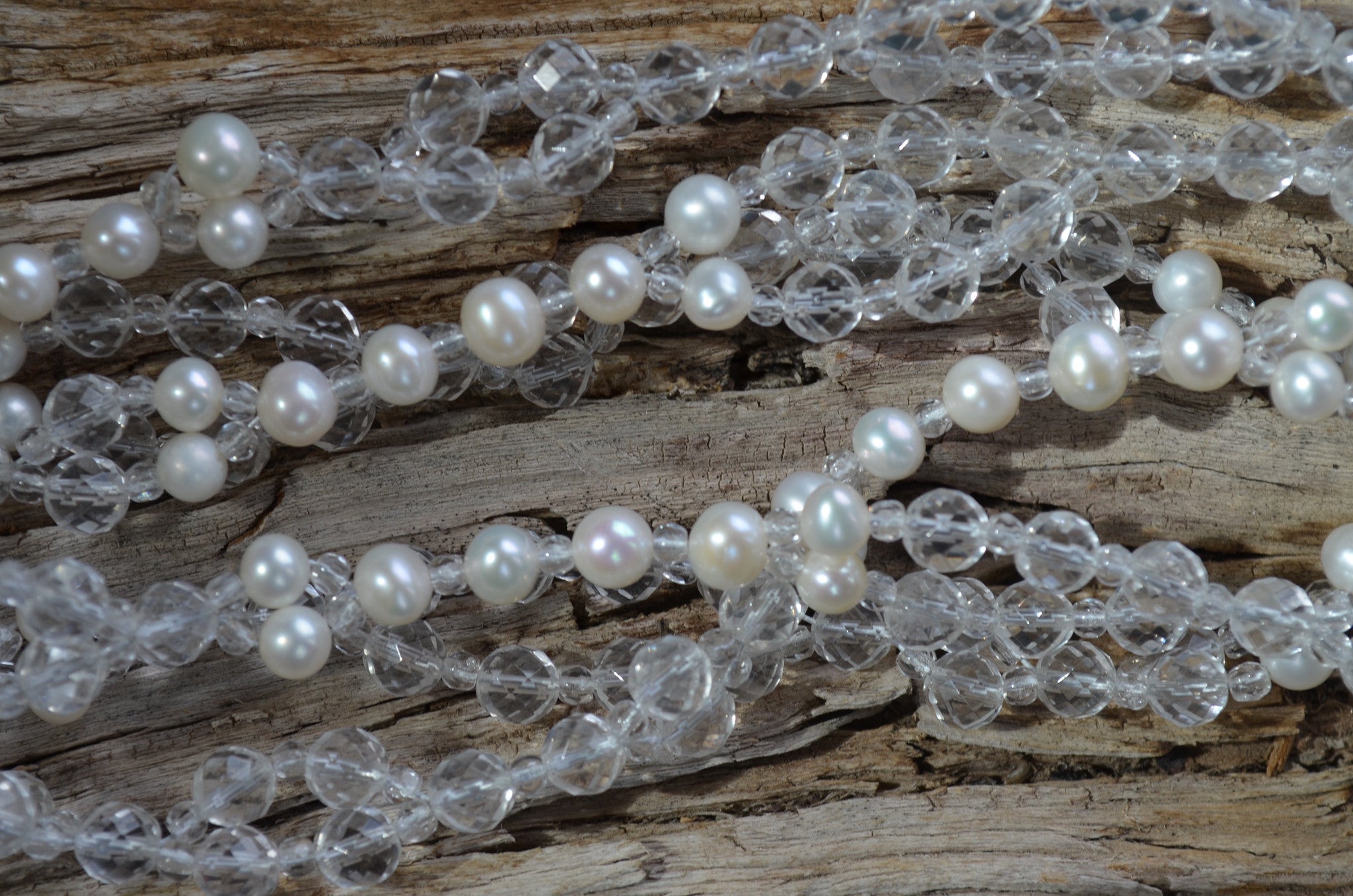 6mm Quartz Faceted & Pearl with Czech Crystal