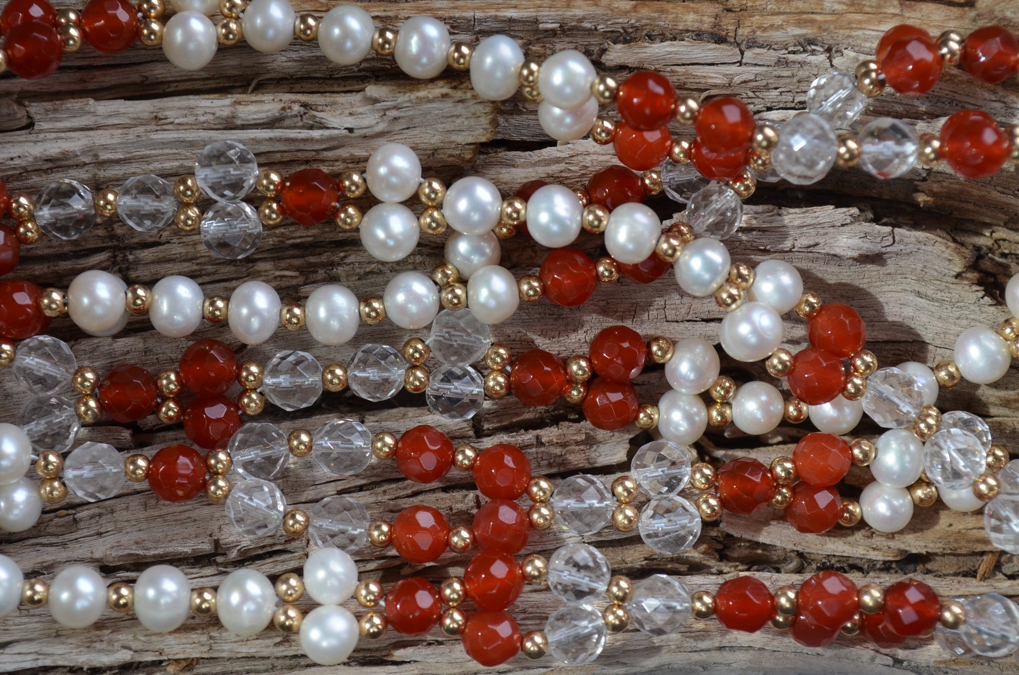 6mm Carnelian, Quartz & Pearl with Gold-Fill