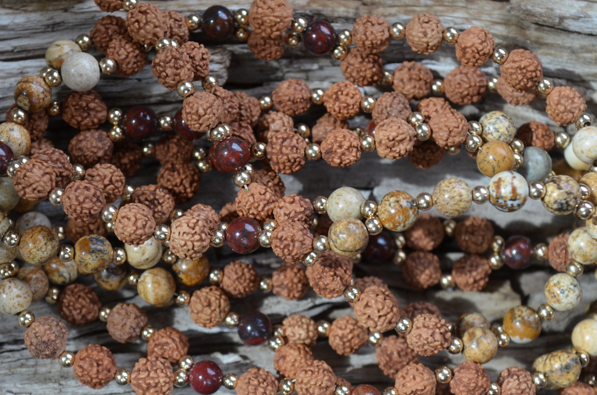 8mm Rudraksha & 6mm Jasper with Gold-Fill