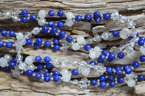 4mm Lapis, 6mm Faceted Moonstone & Quartz with Sterling Silver