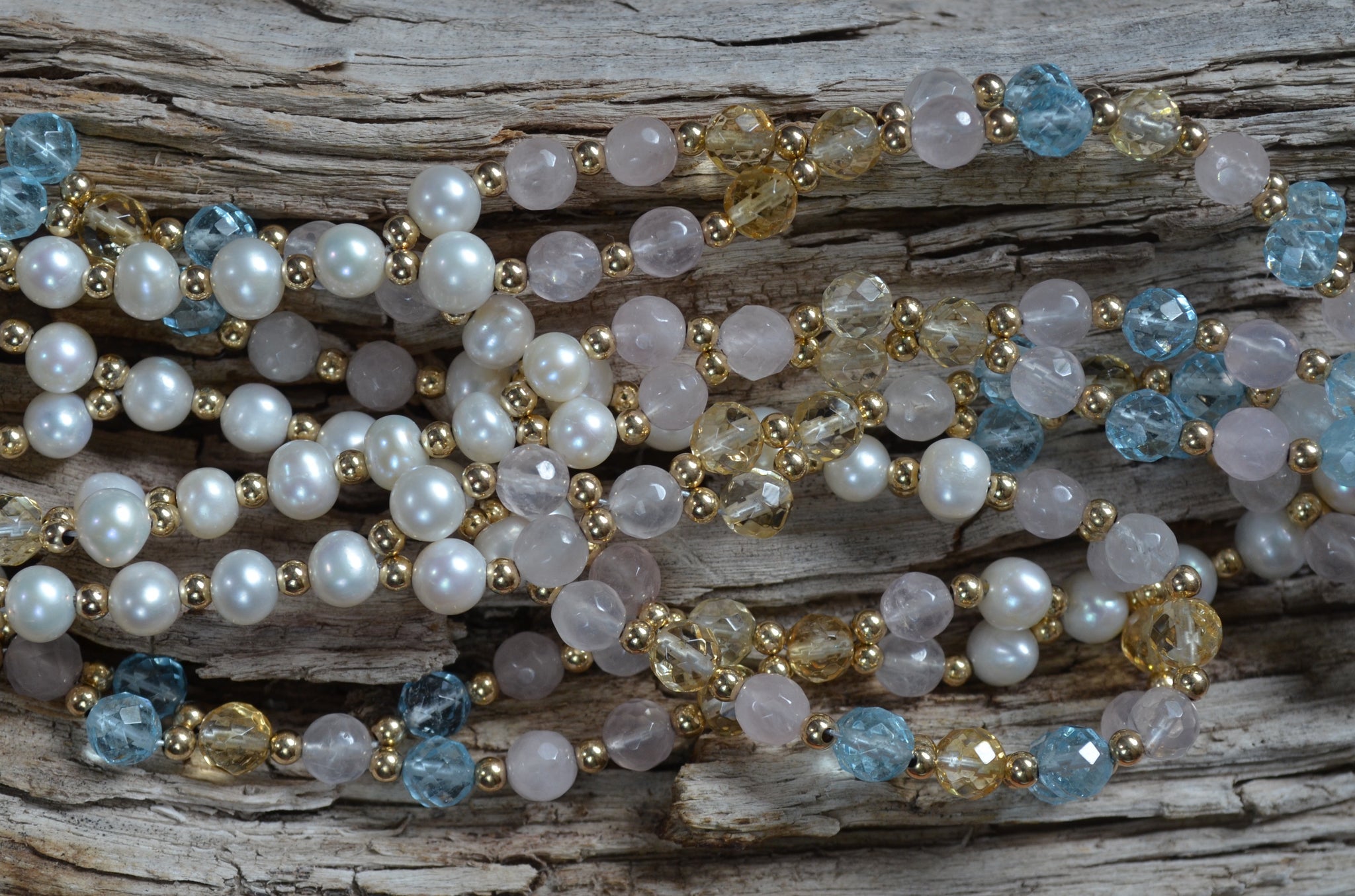 6mm Blue Topaz, Citrine, Rose Quartz  & Pearl with Gold-Fill