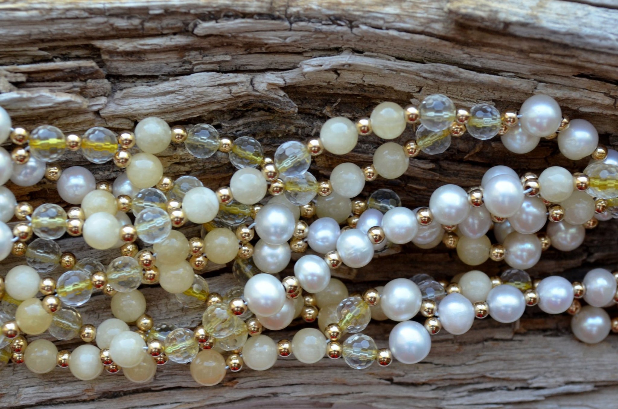 6mm Citrine Faceted, Calcite, Quartz Crystal Faceted, Pearl and Gold-Filled