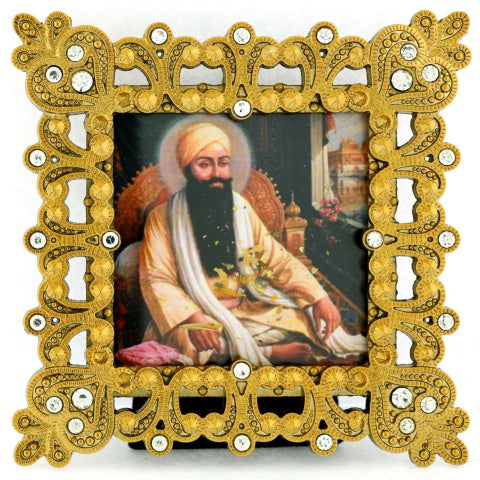 Small Square 3 1/4" Gold Crystal Framed Guru Ram Das