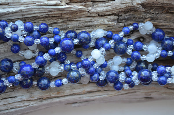 6mm, 4mm & 8mm Lapis, 5mm Moonstone and Fire Polished Crystal